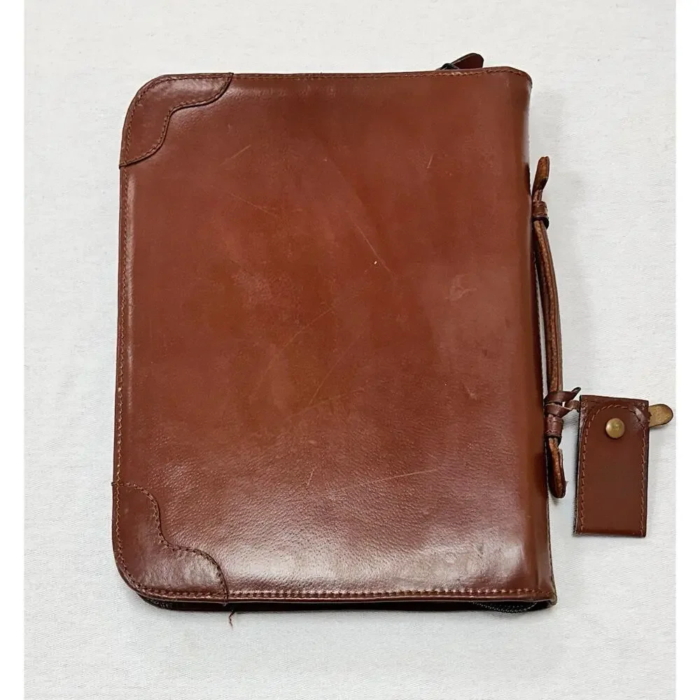 VTG Brown Top Grain Leather Folder Portfolio Document Holder Zip 14” X 11” Zip